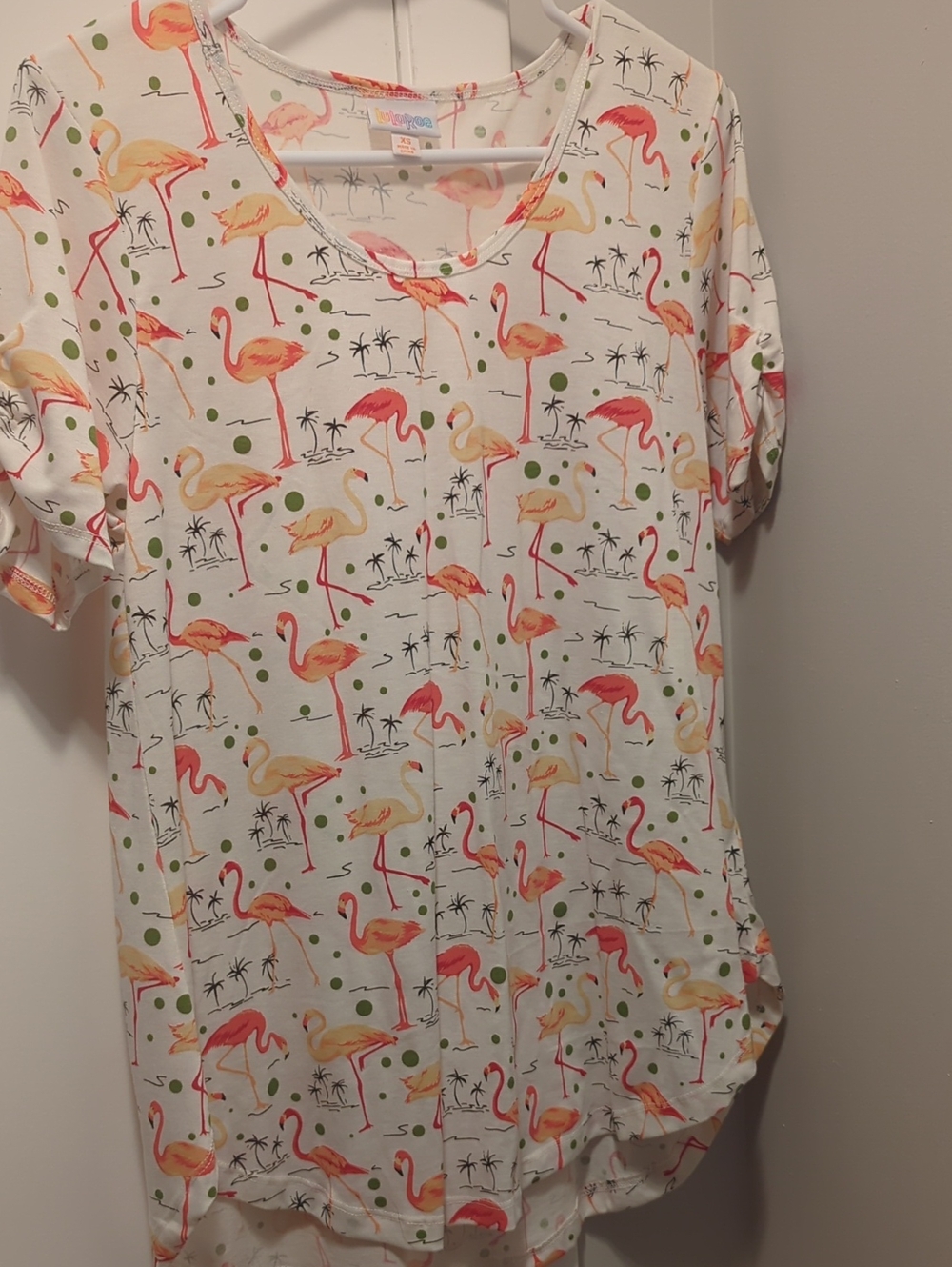 Flamingo Print Short Sleeve Tuni - White with Pink & Peach Flamingos